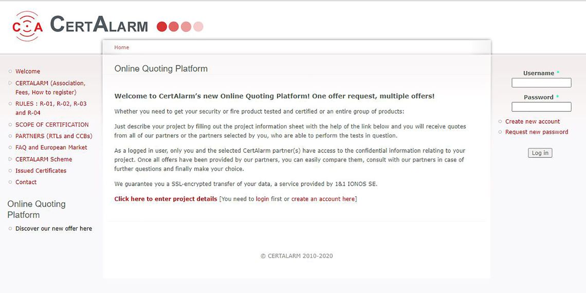CertAlarm Online Quoting Platform